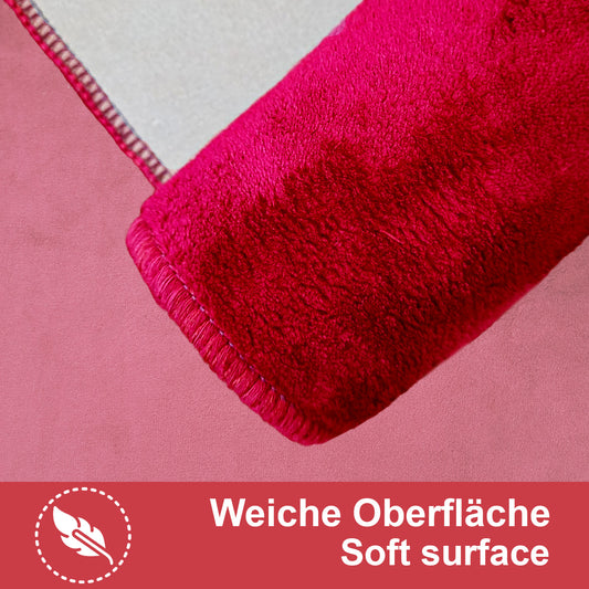 Bonny Home Unicolor Rot 3er Set Badematten – Rutschfeste Badvorleger mit Ledersohle