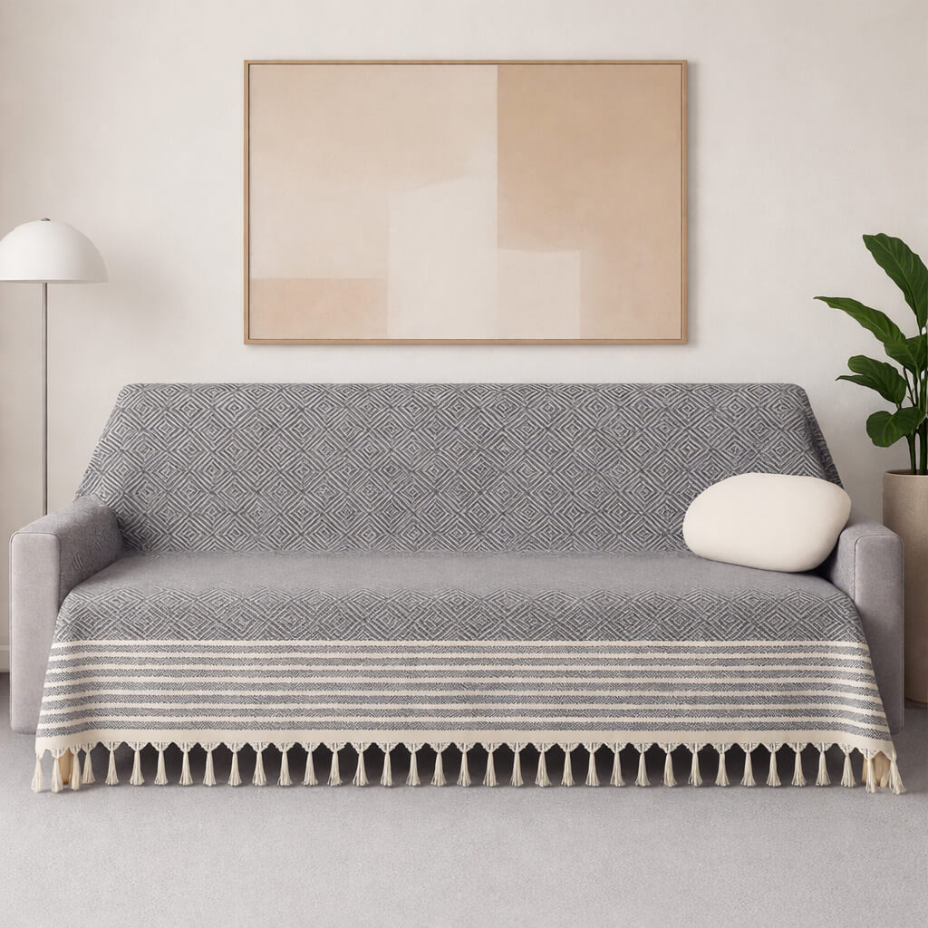 Alora Anthrazit Sofadecke 180×220 cm – 100 % Baumwolle, Weich & Stilvoll