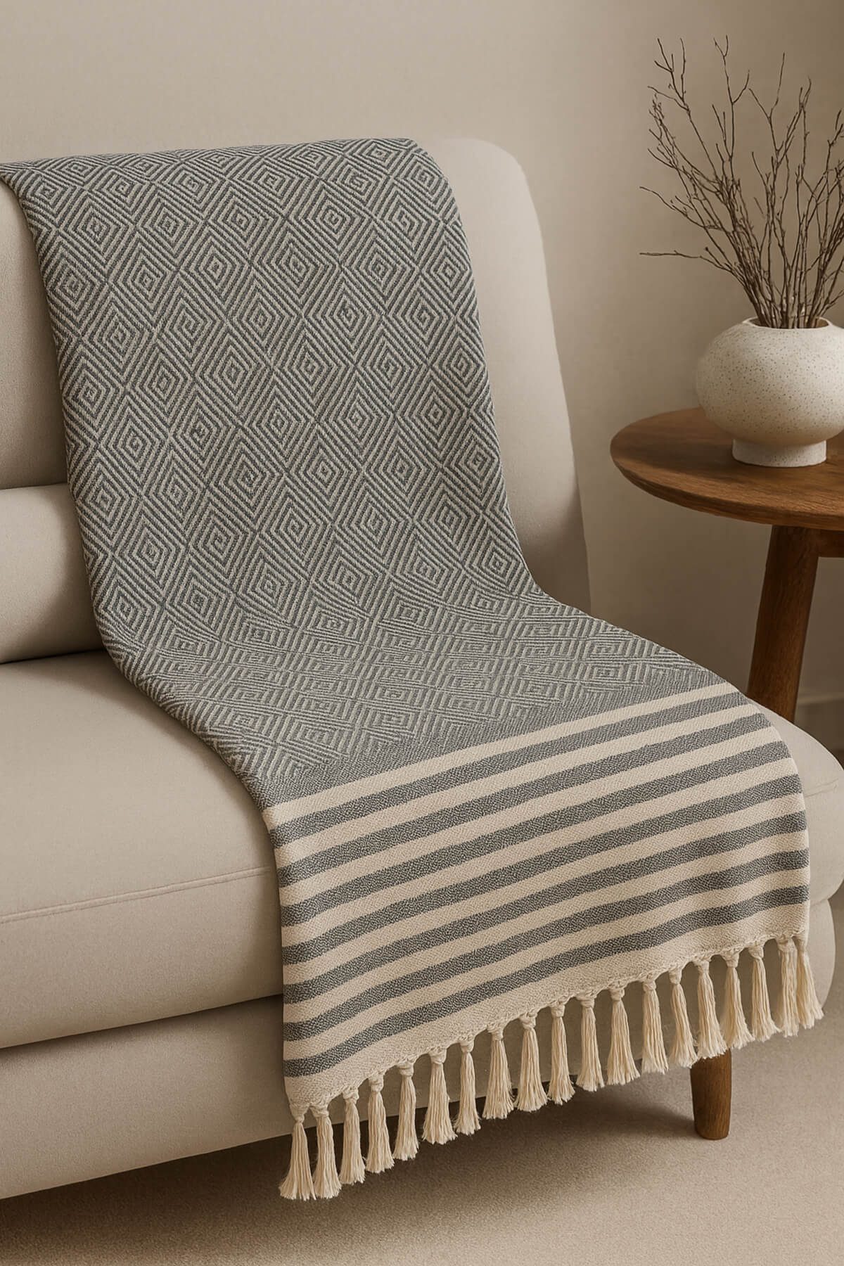 Alora Anthrazit Sofadecke 180×220 cm – 100 % Baumwolle, Weich & Stilvoll