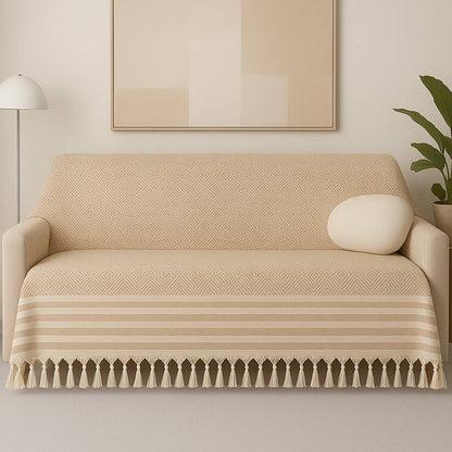 Alora Beige Sofadecke 180×220 cm – 100 % Baumwolle, Weich & Stilvoll