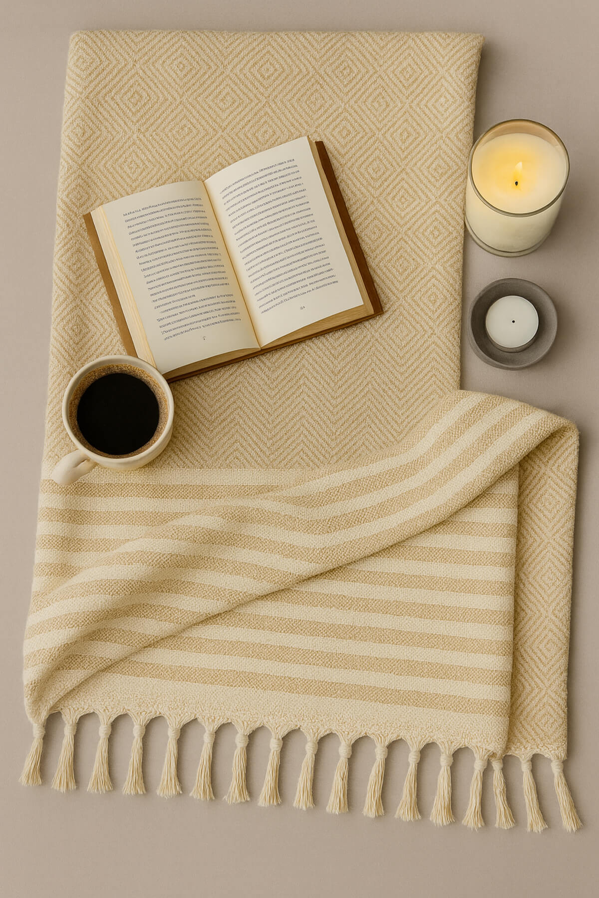 Alora Beige Sofadecke 180×220 cm – 100 % Baumwolle, Weich & Stilvoll
