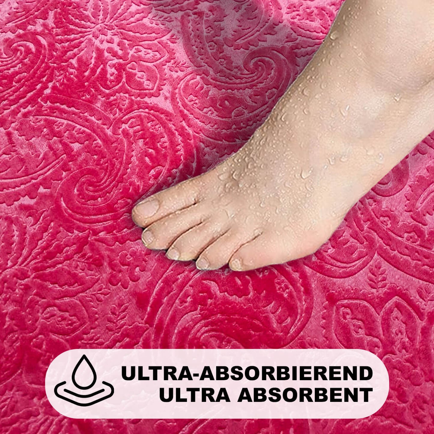 Bonny Home Ultrasoft Fuchsia 3er Set Badematte Rutschfeste Badvorleger mit Ledersohle