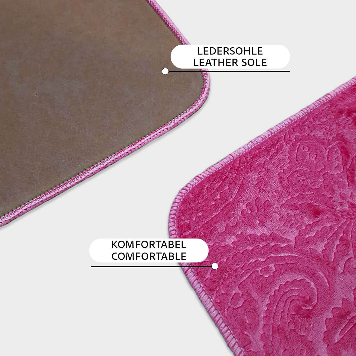 Bonny Home Ultrasoft Fuchsia 3er Set Badematte Rutschfeste Badvorleger mit Ledersohle