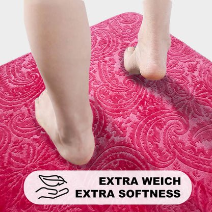 Bonny Home Ultrasoft Fuchsia 3er Set Badematte Rutschfeste Badvorleger mit Ledersohle