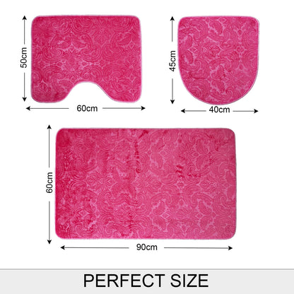 Bonny Home Ultrasoft Fuchsia 3er Set Badematte Rutschfeste Badvorleger mit Ledersohle
