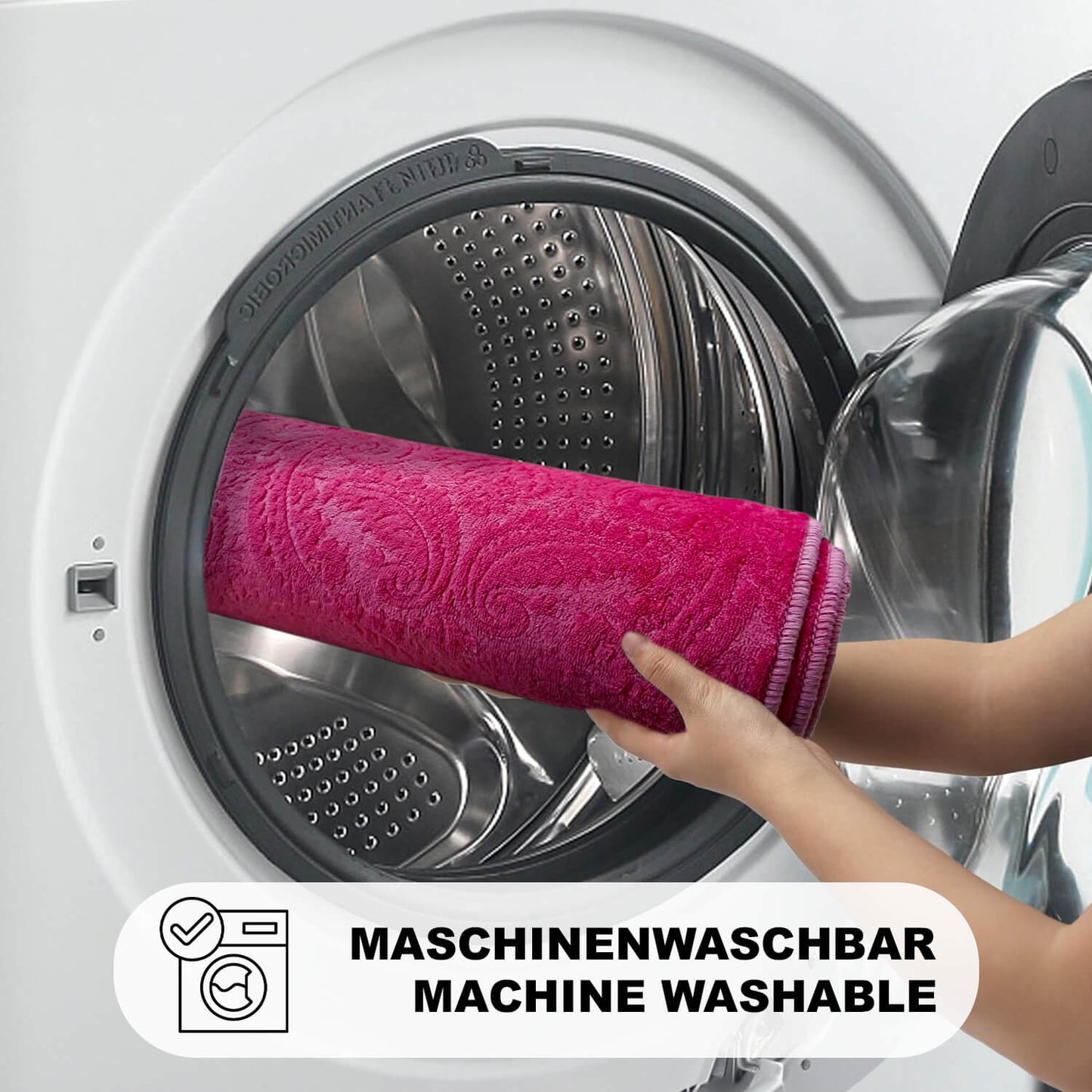 Bonny Home Ultrasoft Fuchsia 3er Set Badematte Rutschfeste Badvorleger mit Ledersohle