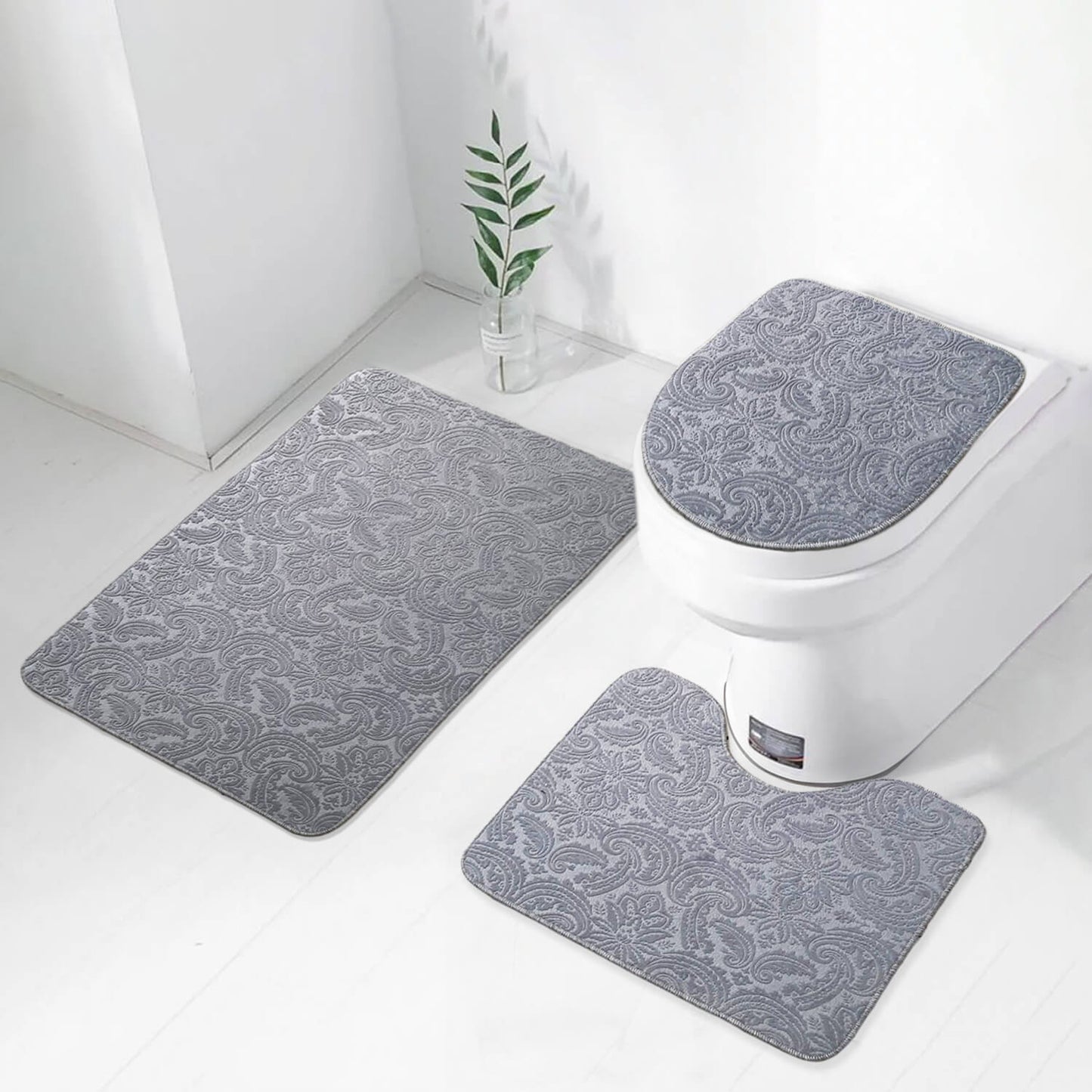 Bonny Home Ultrasoft Grau 3er Set Badematte Rutschfeste Badvorleger mit Ledersohle
