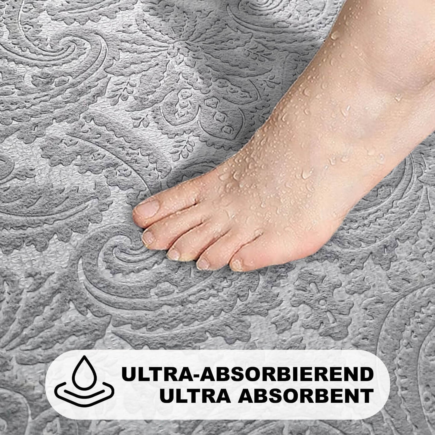 Bonny Home Ultrasoft Grau 3er Set Badematte Rutschfeste Badvorleger mit Ledersohle