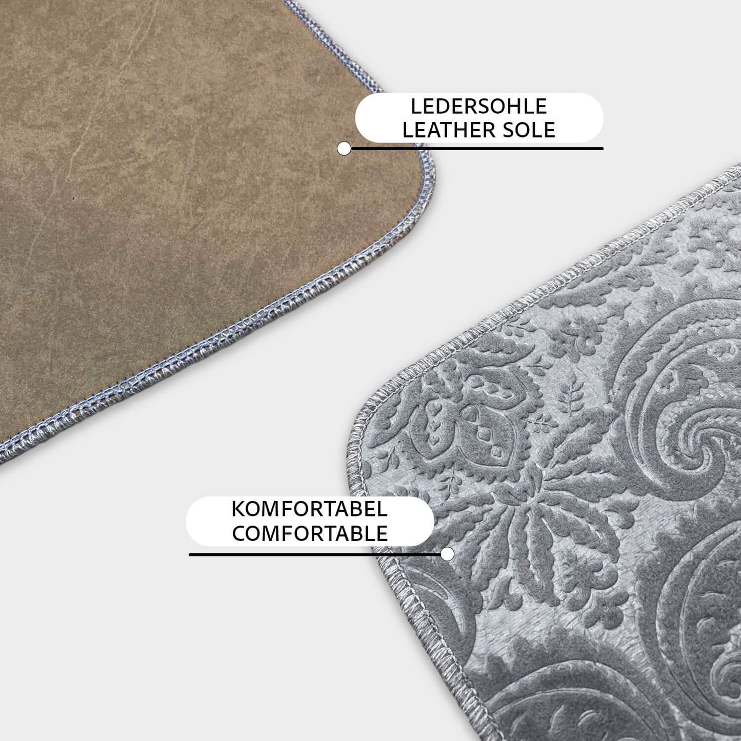 Bonny Home Ultrasoft Grau 3er Set Badematte Rutschfeste Badvorleger mit Ledersohle