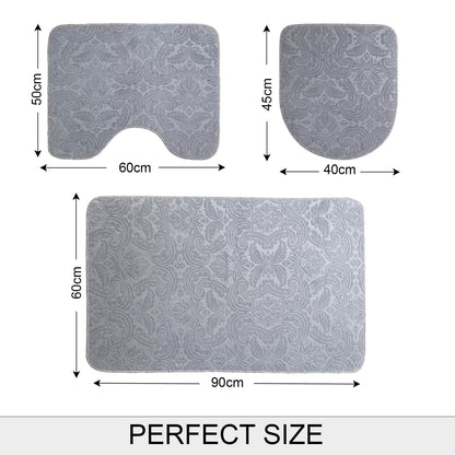 Bonny Home Ultrasoft Grau 3er Set Badematte Rutschfeste Badvorleger mit Ledersohle