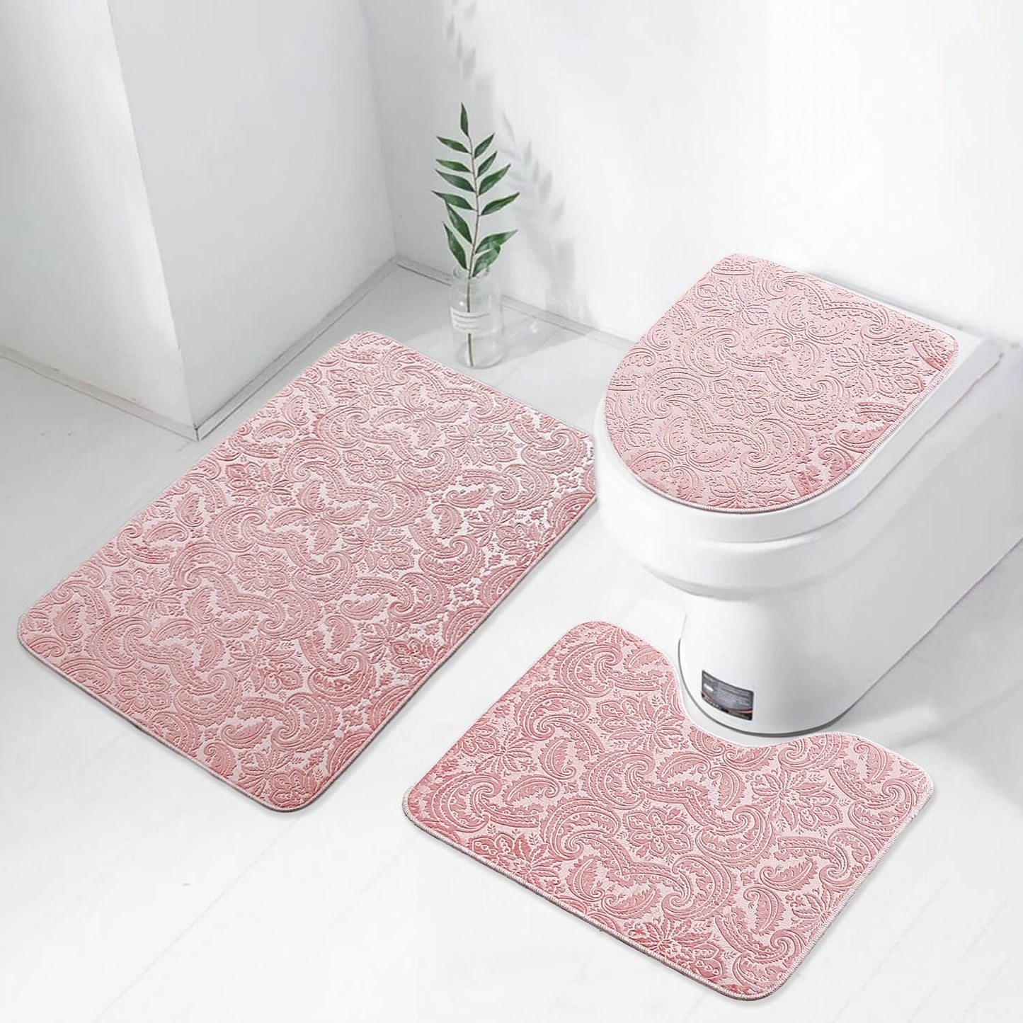 Bonny Home Ultrasoft Rosa 3er Set Badematte Rutschfeste Badvorleger mit Ledersohle