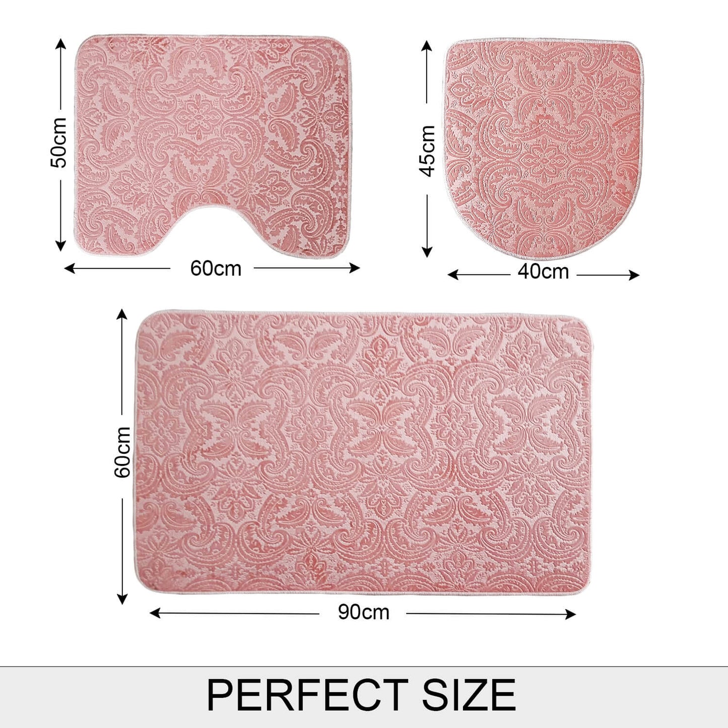 Bonny Home Ultrasoft Rosa 3er Set Badematte Rutschfeste Badvorleger mit Ledersohle