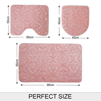 Bonny Home Ultrasoft Rosa 3er Set Badematte Rutschfeste Badvorleger mit Ledersohle