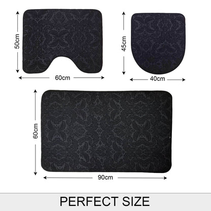 Bonny Home Ultrasoft Schwarz 3er Set Badematte Rutschfeste Badvorleger mit Ledersohle