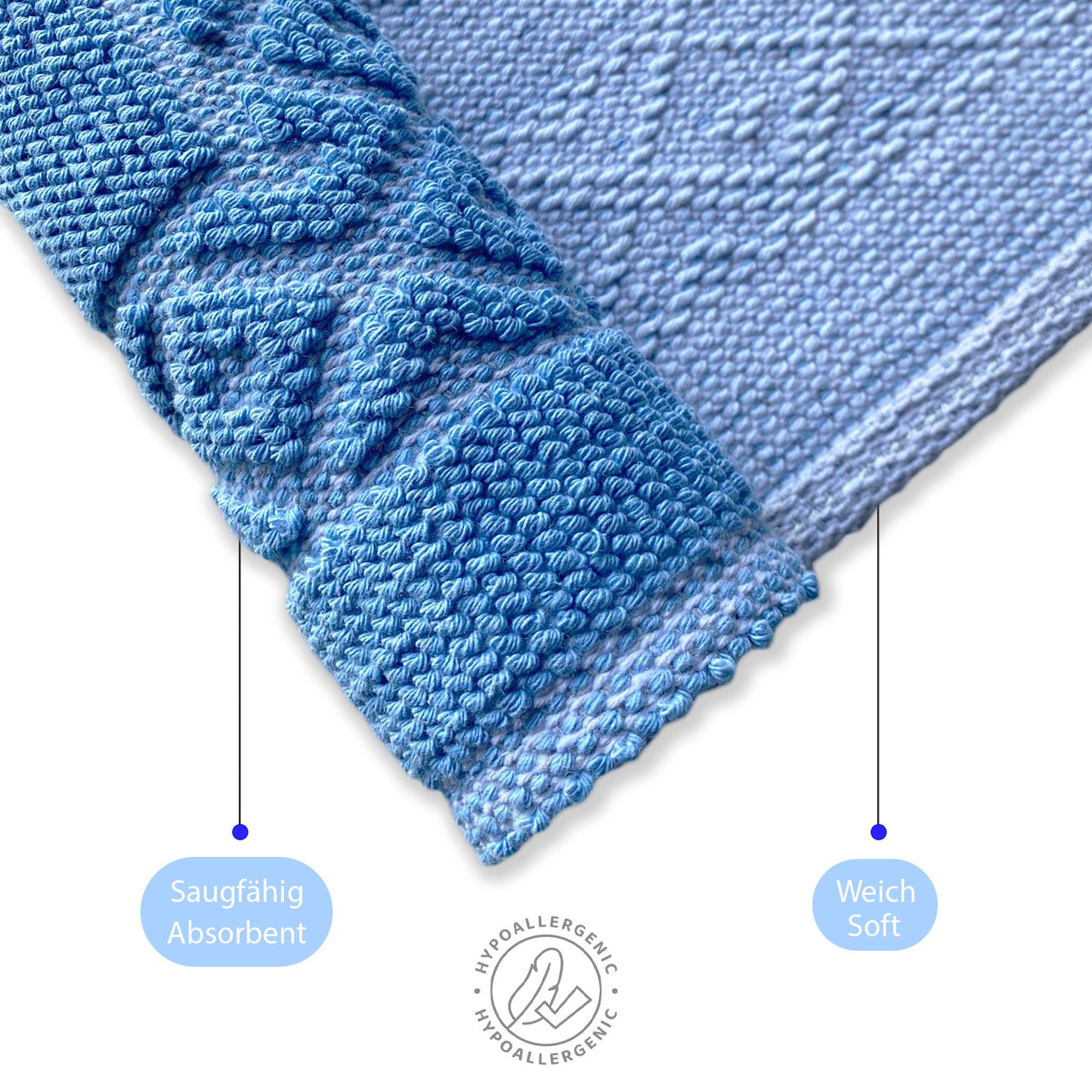 Bonny Home Soffy Blau & Blau 2er Pack Badematte Natürliche Baumwolle Badteppich