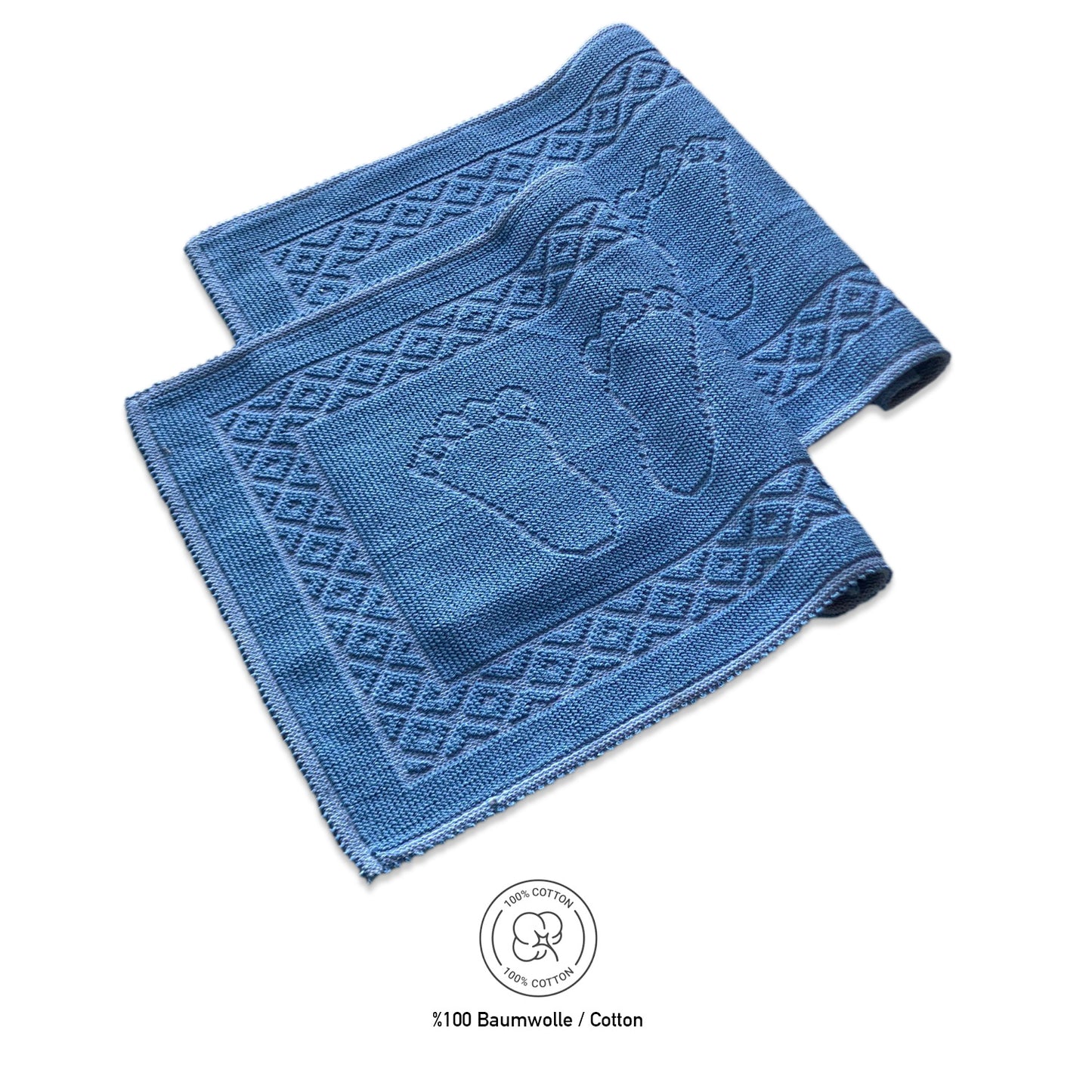 Bonny Home Soffy Blau & Blau 2er Pack Badematte Natürliche Baumwolle Badteppich