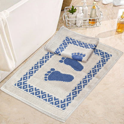 Bonny Home Soffy Creme & Blau 2er Pack Badematte Natürliche Baumwolle Badteppich