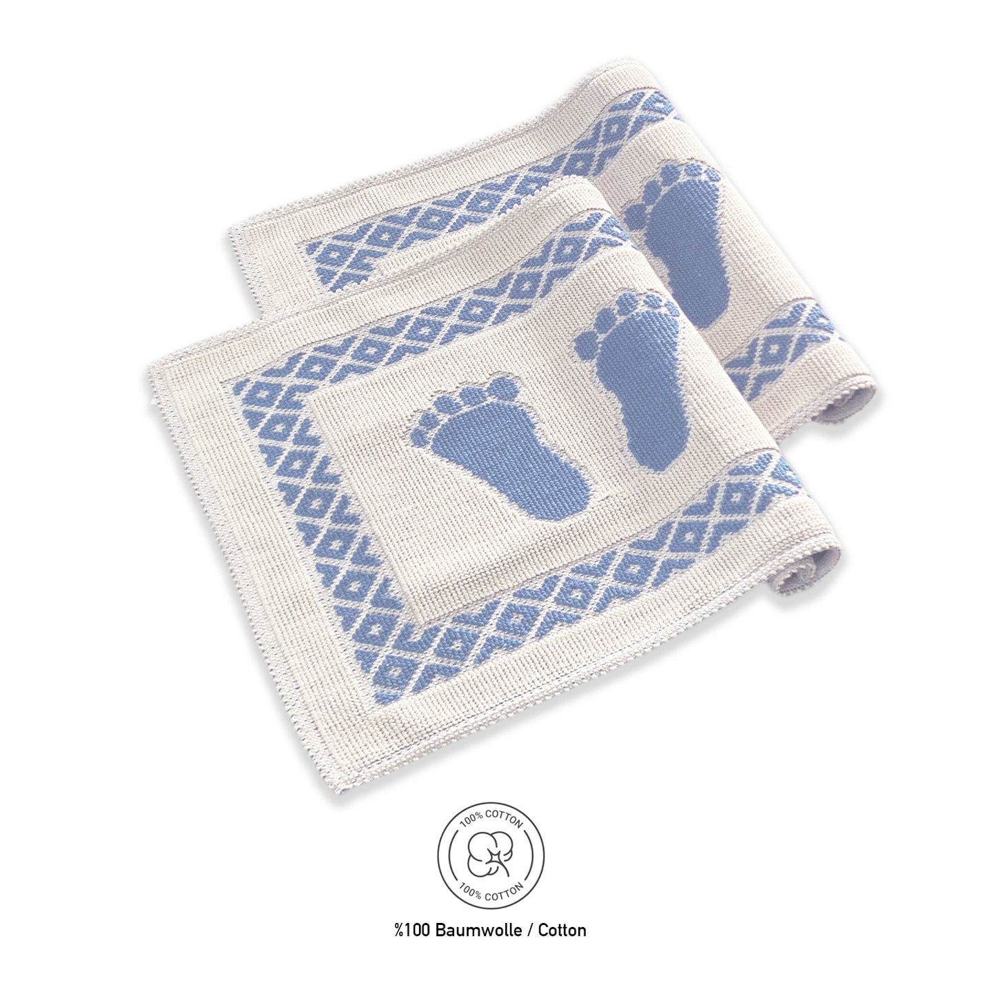Bonny Home Soffy Creme & Blau 2er Pack Badematte Natürliche Baumwolle Badteppich