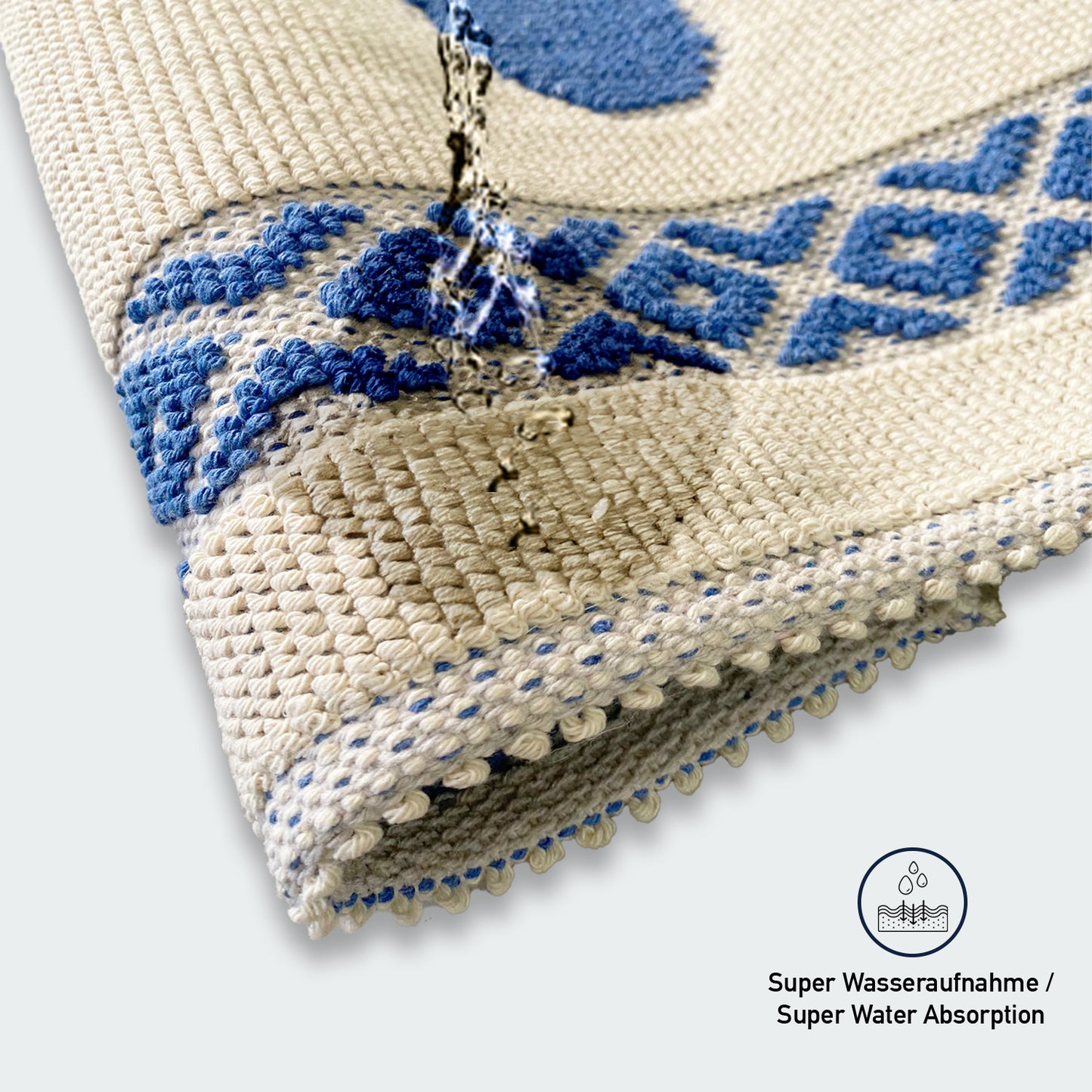 Bonny Home Soffy Creme & Blau 2er Pack Badematte Natürliche Baumwolle Badteppich