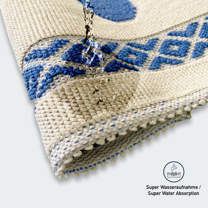 Bonny Home Soffy Creme & Blau 2er Pack Badematte Natürliche Baumwolle Badteppich