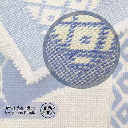 Bonny Home Soffy Creme & Blau 2er Pack Badematte Natürliche Baumwolle Badteppich