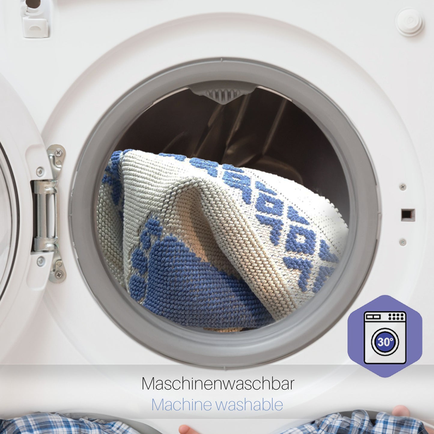 Bonny Home Soffy Creme & Blau 2er Pack Badematte Natürliche Baumwolle Badteppich