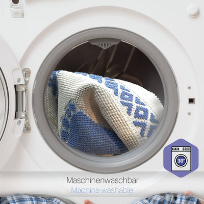 Bonny Home Soffy Creme & Blau 2er Pack Badematte Natürliche Baumwolle Badteppich