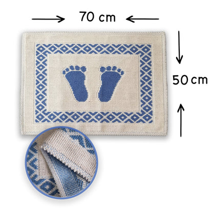 Bonny Home Soffy Creme & Blau 2er Pack Badematte Natürliche Baumwolle Badteppich
