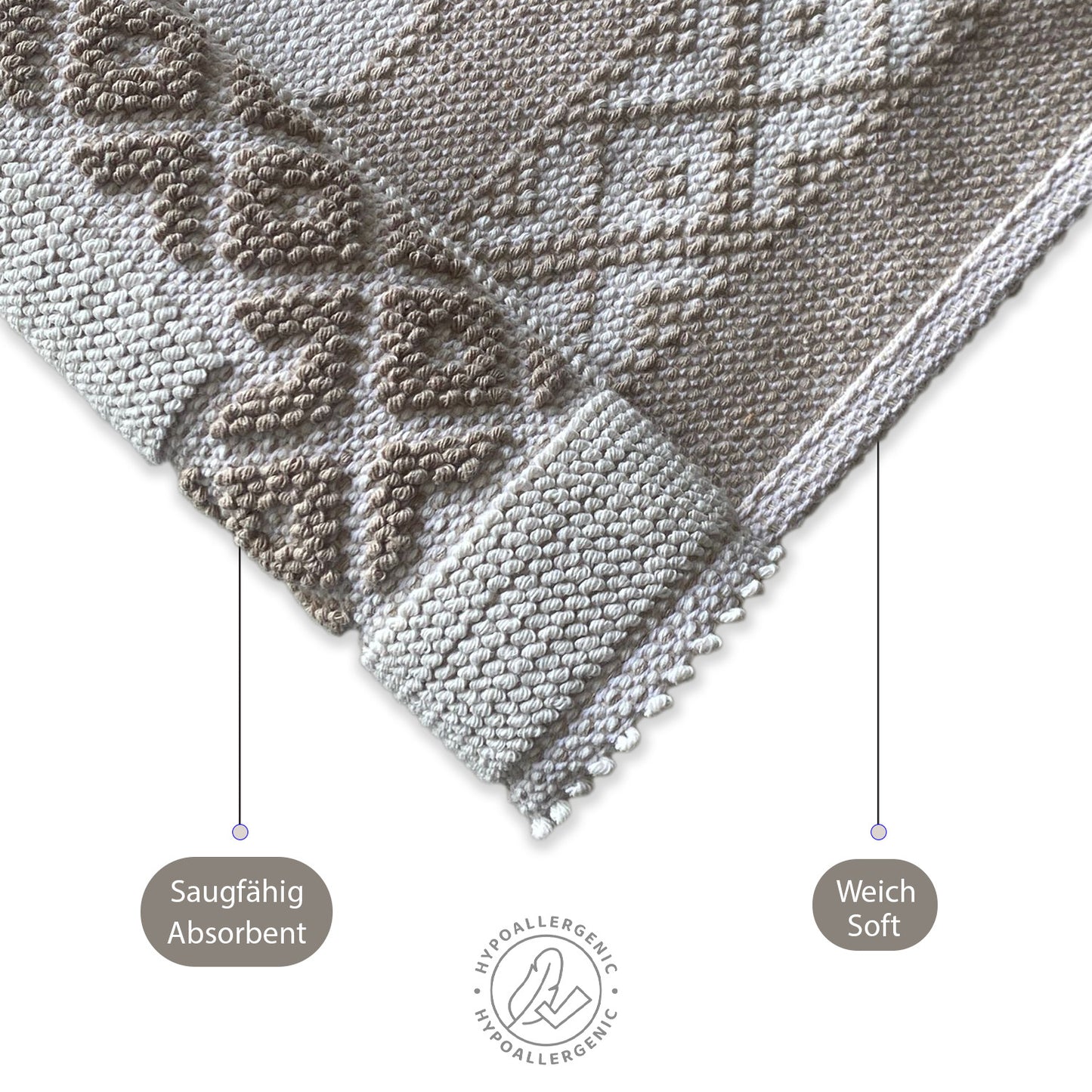 Bonny Home Soffy Creme & Braun 2er Pack Badematte Natürliche Baumwolle Badteppich