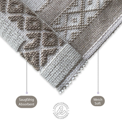 Bonny Home Soffy Creme & Braun 2er Pack Badematte Natürliche Baumwolle Badteppich