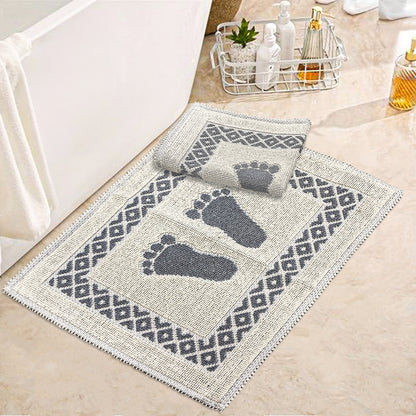 Bonny Home Soffy Creme & Grau 2er Pack Badematte Natürliche Baumwolle Badteppich