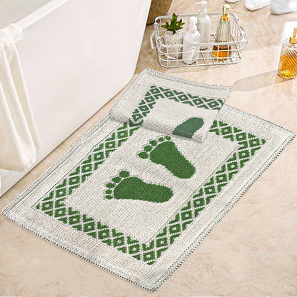 Bonny Home Soffy Creme & Grün 2er Pack Badematte Natürliche Baumwolle Badteppich