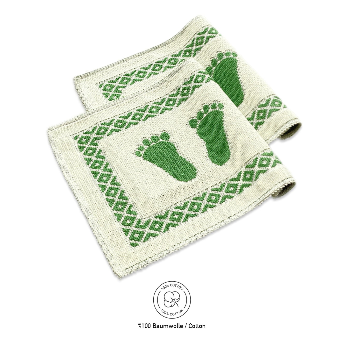 Bonny Home Soffy Creme & Grün 2er Pack Badematte Natürliche Baumwolle Badteppich