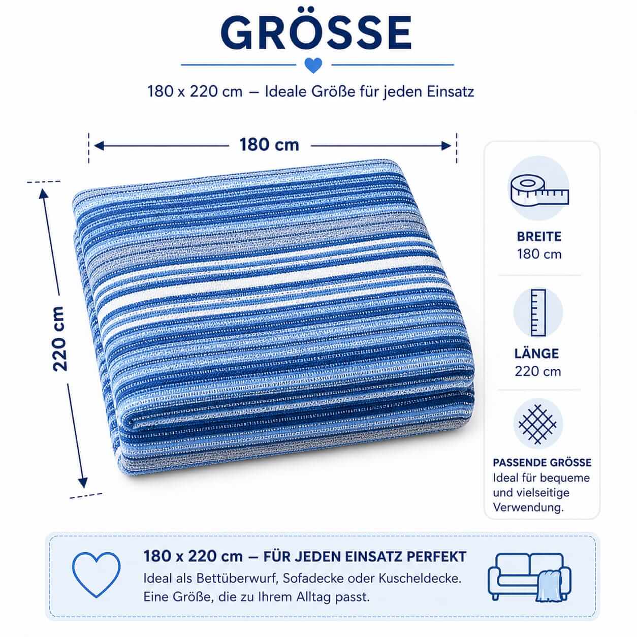 Bonny Home Evium Decke Blau 180x220 cm Baumwolle – 4 Jahreszeiten
