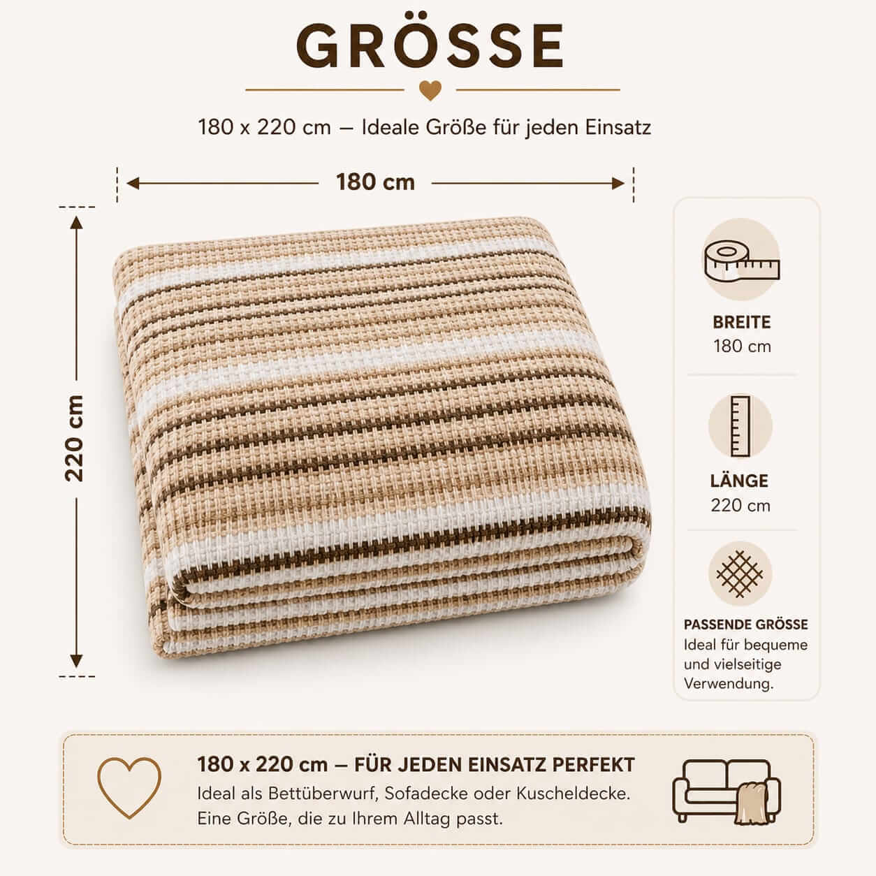 Bonny Home Evium Decke Braun 180x220 cm Baumwolle – 4 Jahreszeiten