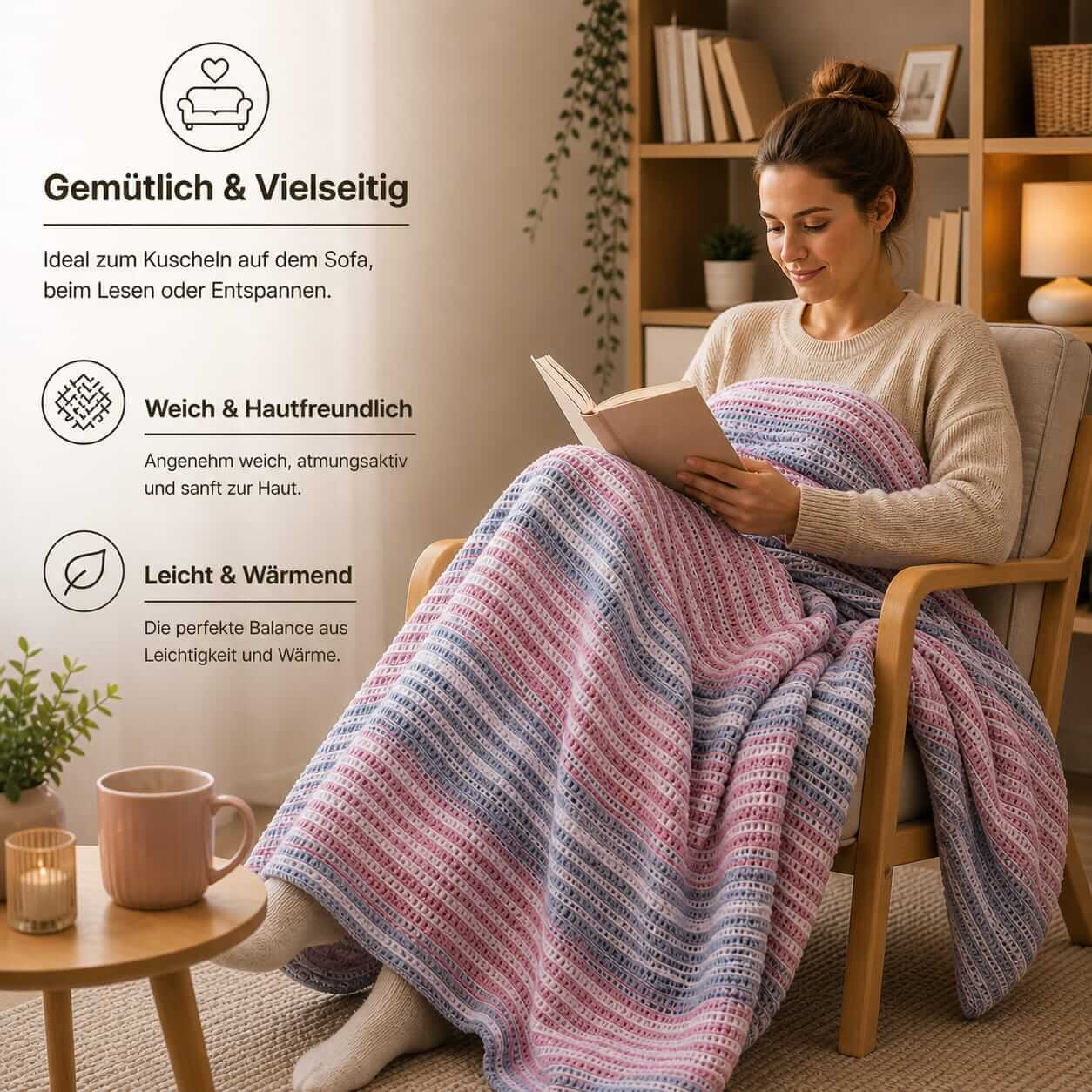 Bonny Home Evium Decke Rosa 180x220 cm Baumwolle – 4 Jahreszeiten