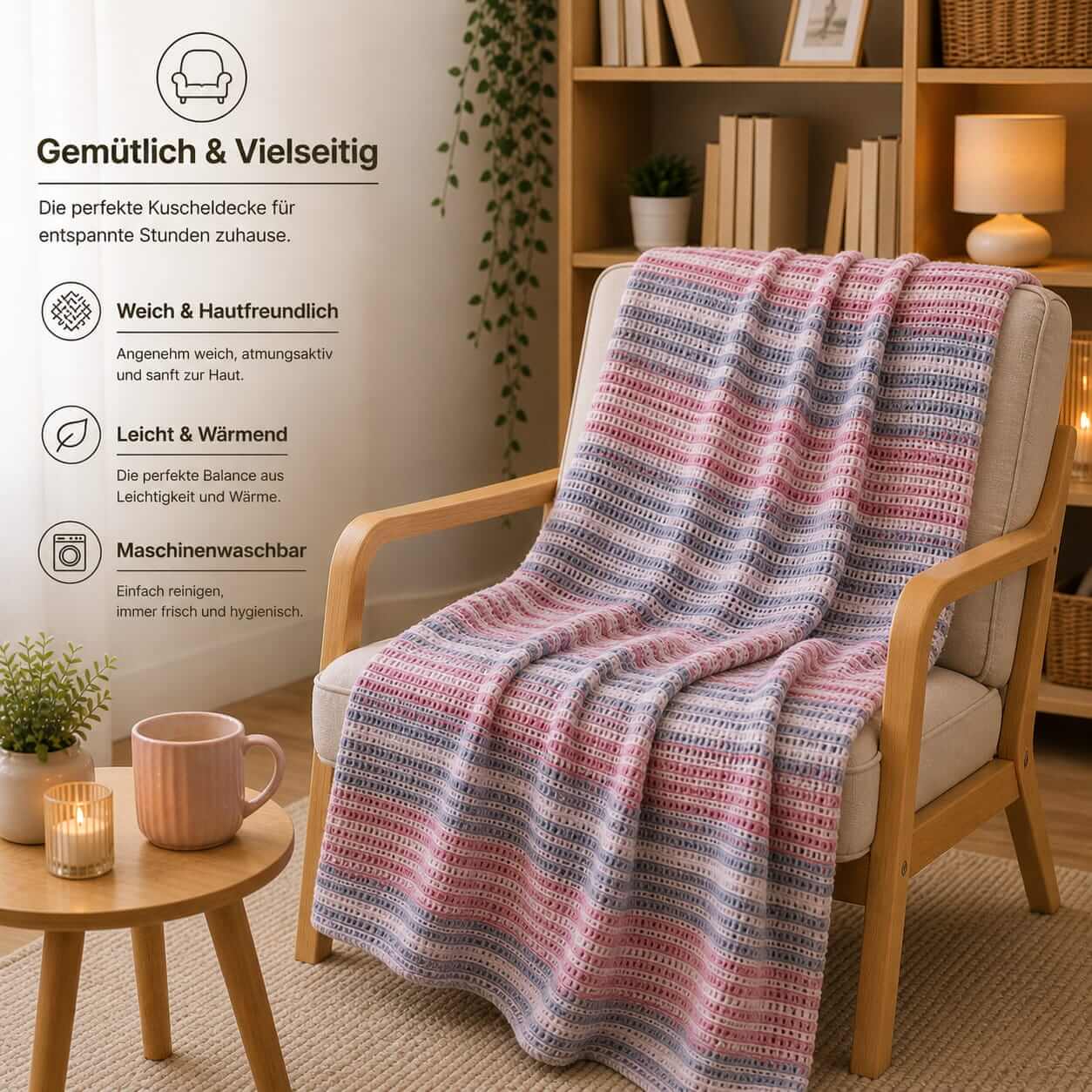 Bonny Home Evium Decke Rosa 180x220 cm Baumwolle – 4 Jahreszeiten