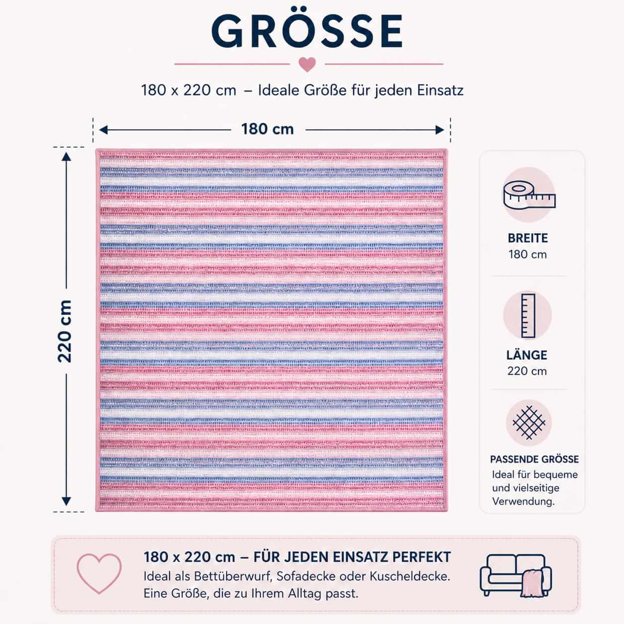 Bonny Home Evium Decke Rosa 180x220 cm Baumwolle – 4 Jahreszeiten