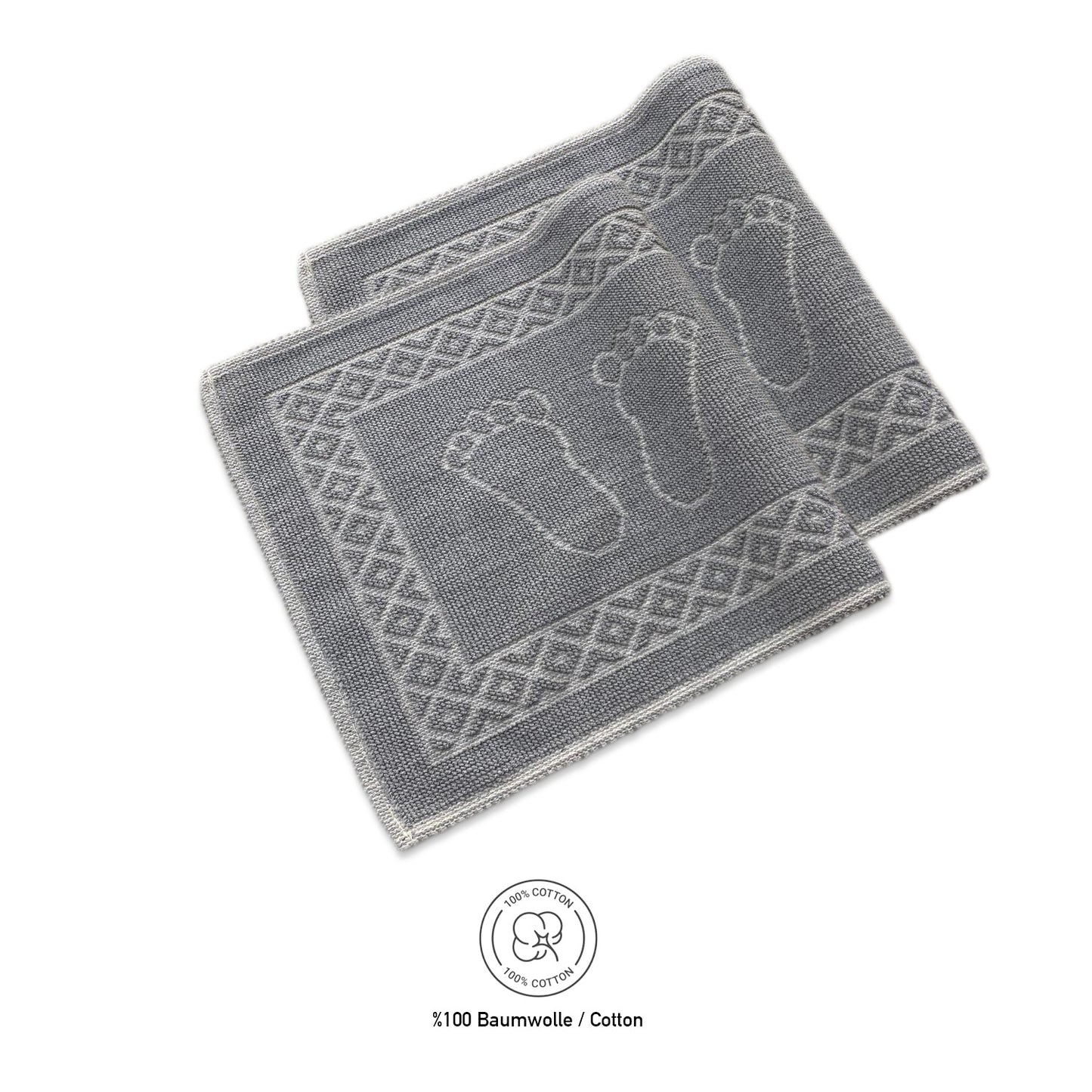 Bonny Home Soffy Grau & Grau 2er Pack Badematte Natürliche Baumwolle Badteppich