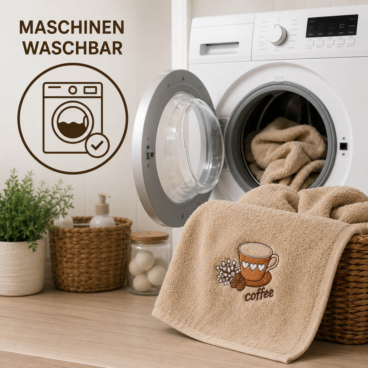 6er-Set Küchentücher, besticktes Kaffeemuster, 100 % Baumwolle, 30 x 50 cm