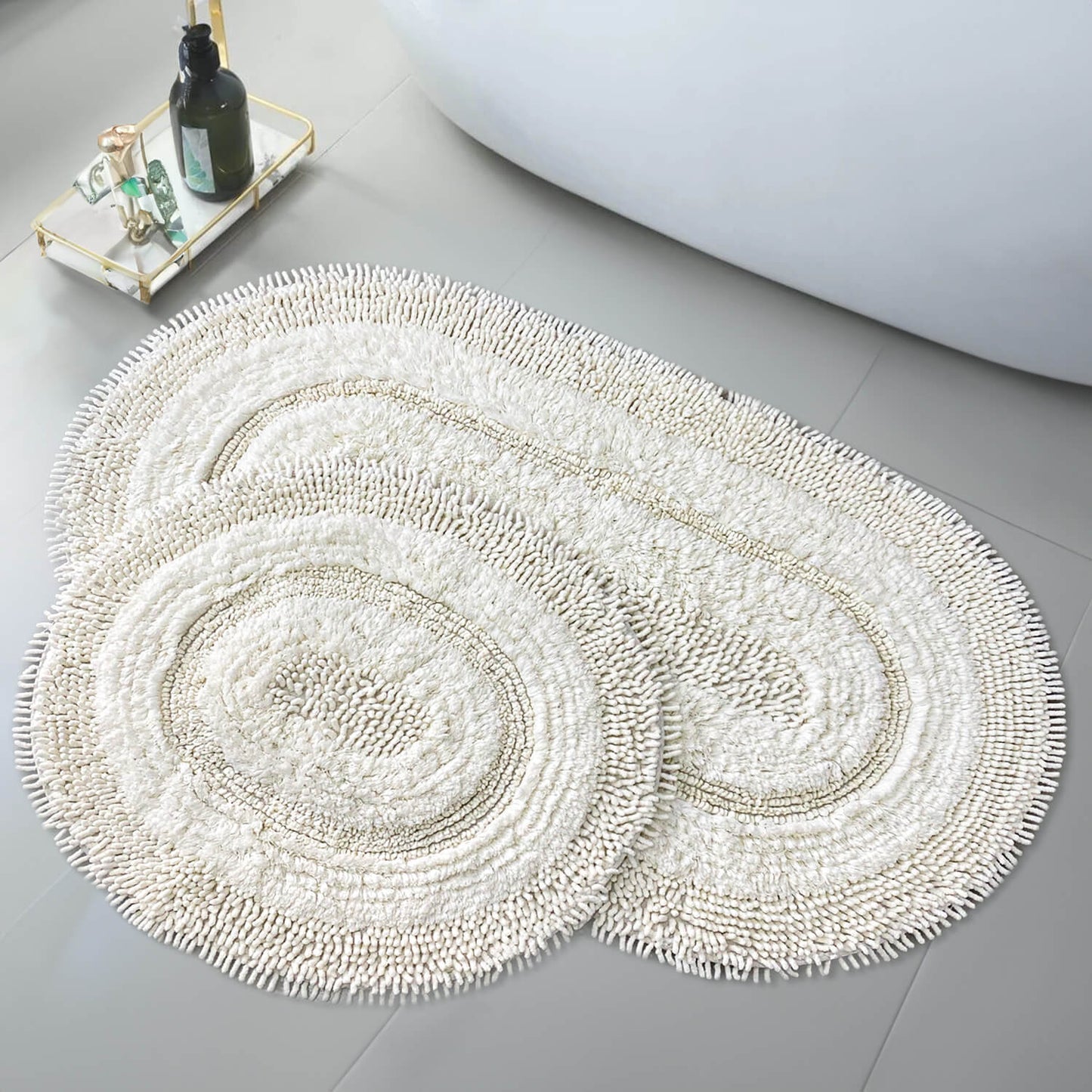Bonny Home Macoroni Creme 2er-Set Badematten aus Baumwolle