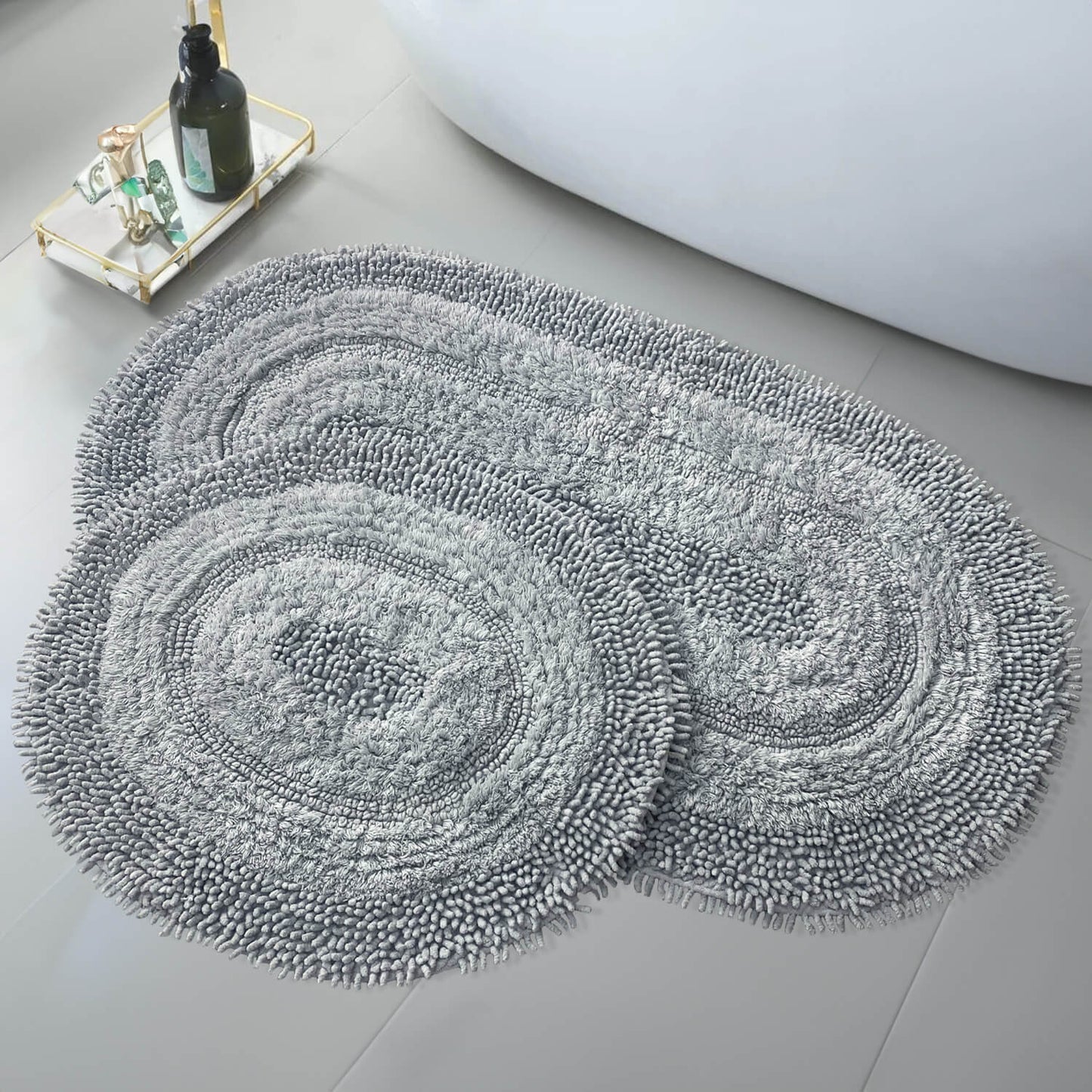 Bonny Home Macoroni Grau 2er-Set Badematten aus Baumwolle