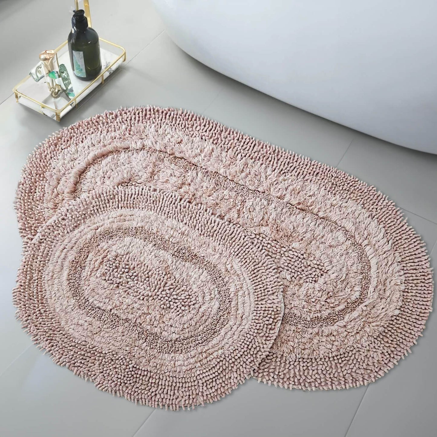 Bonny Home Macoroni Puderrosa 2er-Set Badematten aus Baumwolle
