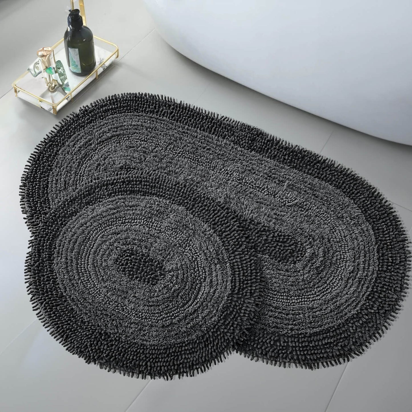 Bonny Home Macoroni Schwarz 2er-Set Badematten aus Baumwolle