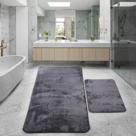 Relax Anthrazit 2er Set Badematte Rutschfeste Badematte mit Plüschoberfläche