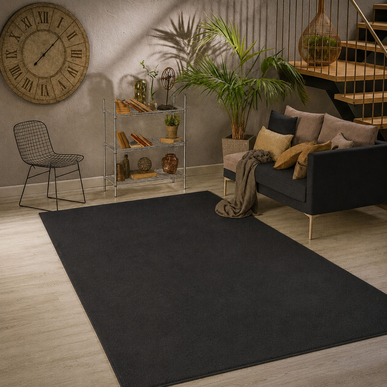 Relax Anthrazit Teppich fuer Wohnzimmer, Zimmer und Flur – Rutschfeste Unterseite, Maschinenwaschbar, Laeufer