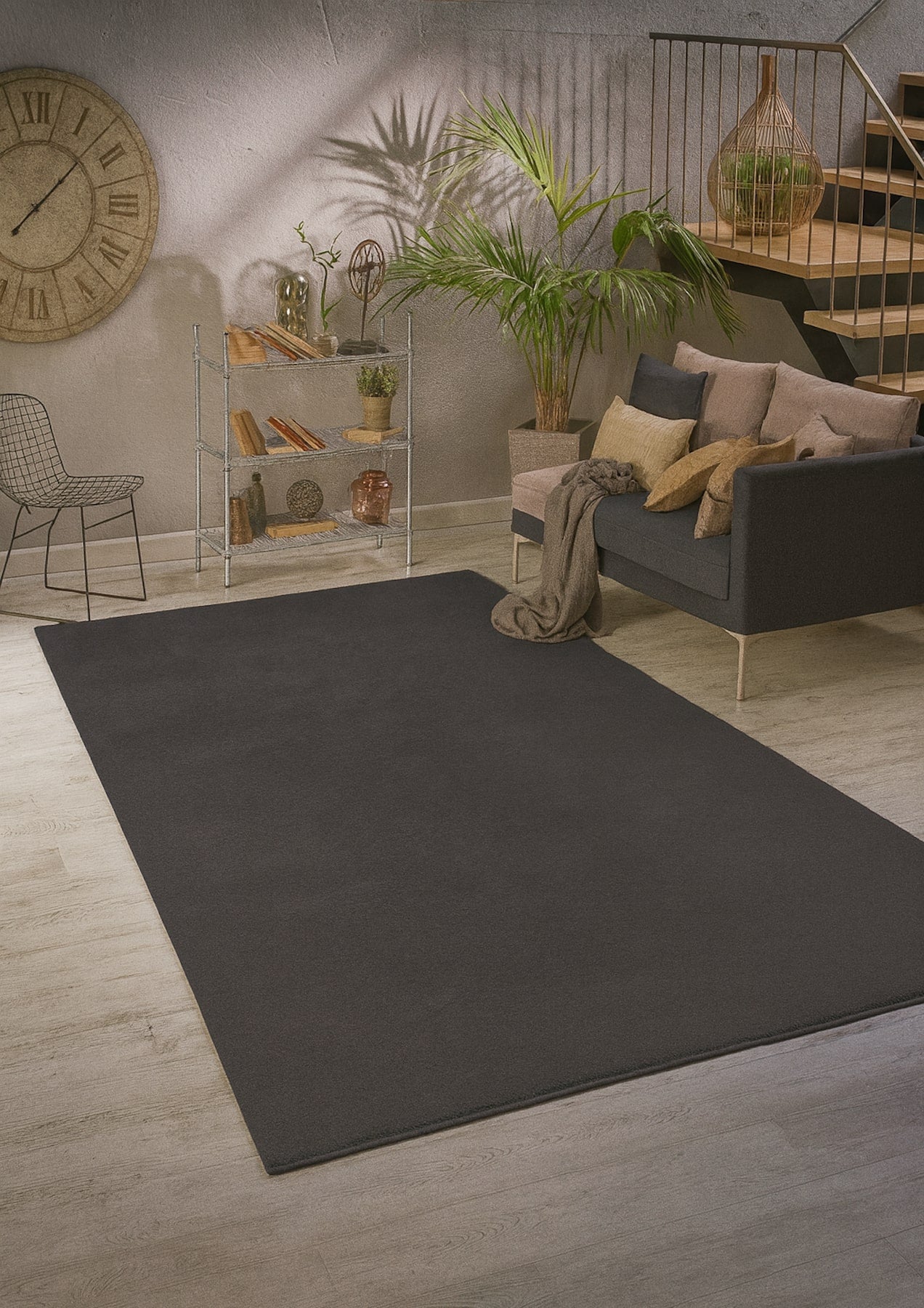 Relax Anthrazit Teppich fuer Wohnzimmer, Zimmer und Flur – Rutschfeste Unterseite, Maschinenwaschbar, Laeufer