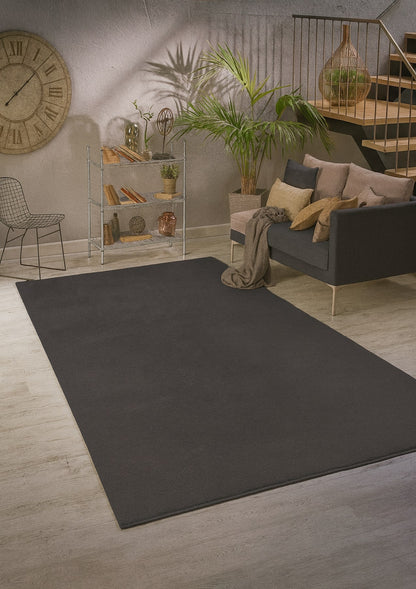 Relax Anthrazit Teppich fuer Wohnzimmer, Zimmer und Flur – Rutschfeste Unterseite, Maschinenwaschbar, Laeufer