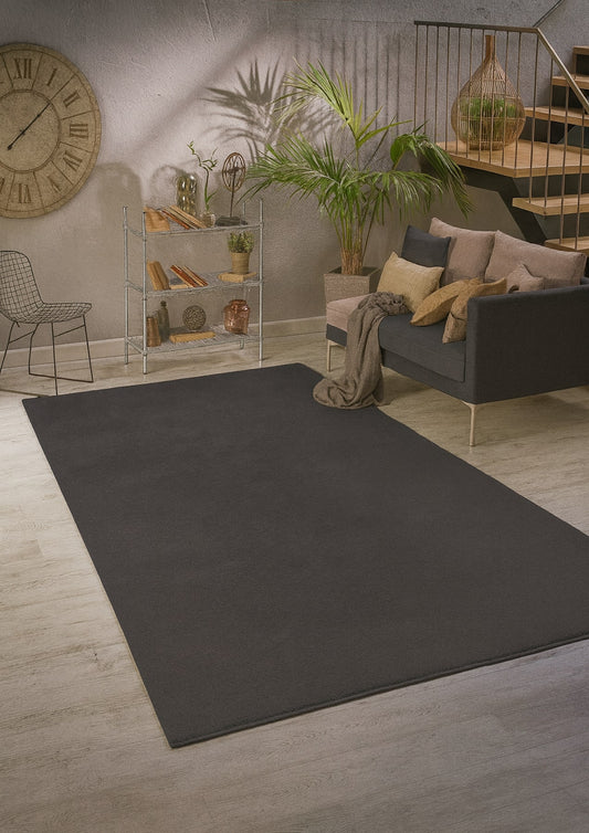 Relax Anthrazit Teppich fuer Wohnzimmer, Zimmer und Flur – Rutschfeste Unterseite, Maschinenwaschbar, Laeufer