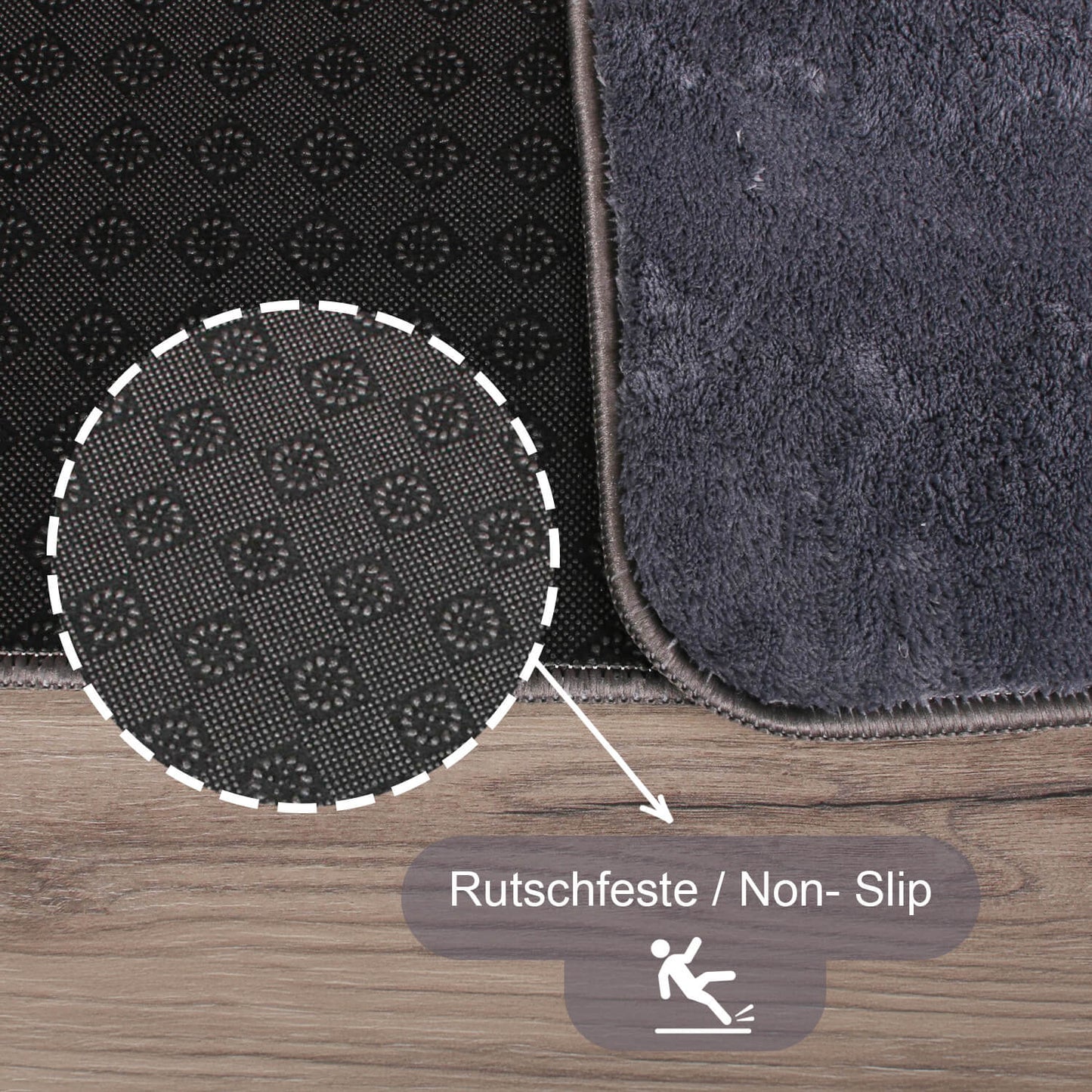 Relax Anthrazit Teppich fuer Wohnzimmer, Zimmer und Flur – Rutschfeste Unterseite, Maschinenwaschbar, Laeufer